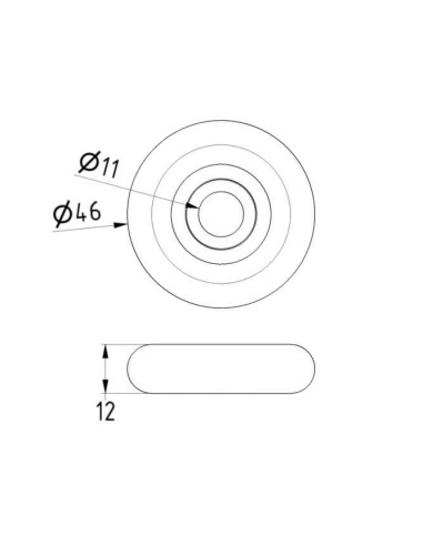 Roulette 46 mm sans Axe avec roulement à billes Ø11