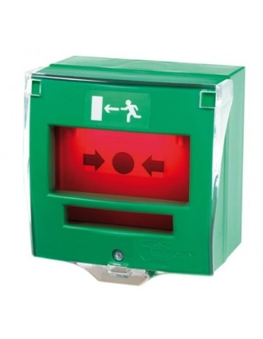 Déclencheur manuel vert 2 contacts avec capot buzzer Sewosy DMV2CBL