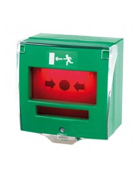 Déclencheur manuel vert 2 contacts avec capot buzzer Sewosy DMV2CBL