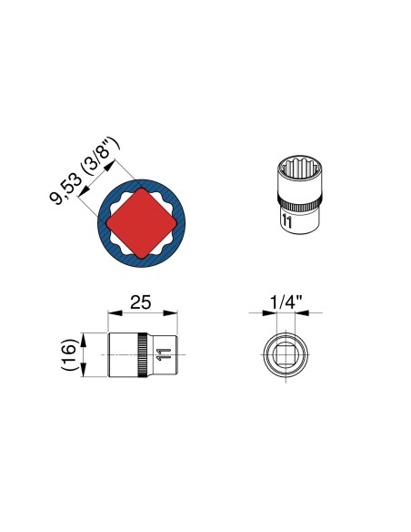 Douille à cliquet 1/4 hex 3/8 carré pour vis de ressorts de porte sectionnelle