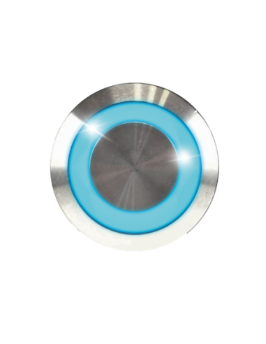 Bouton poussoir acier inox d 19 mm sur plaque carrée Izyx SS19B12P201