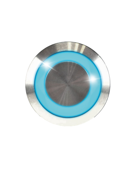 Bouton poussoir acier inox d 19 mm sur plaque carrée Izyx SS19B12P201
