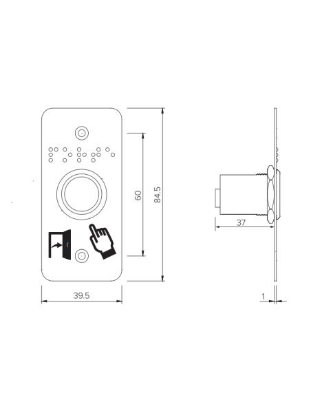 Bouton poussoir PMR sur plaque étroite diam 25 mm Izyx SS25PMRP125