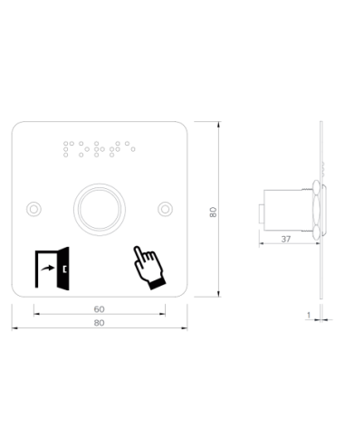 Bouton poussoir PMR sur plaque carrée Izyx SS25PMRP225