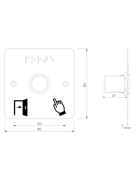 Bouton poussoir PMR sur plaque carrée Izyx SS25PMRP225