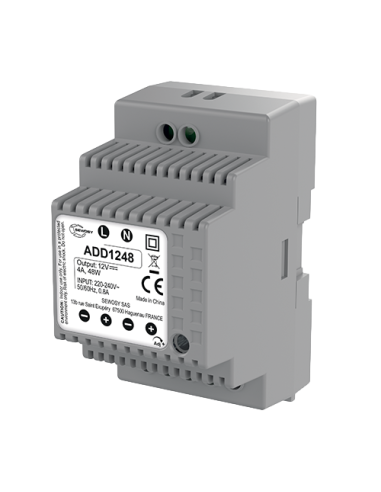Alimentation sur rail DIN 3 modules 230V AC/12V DC/48W - 5A Sewosy ADD1248